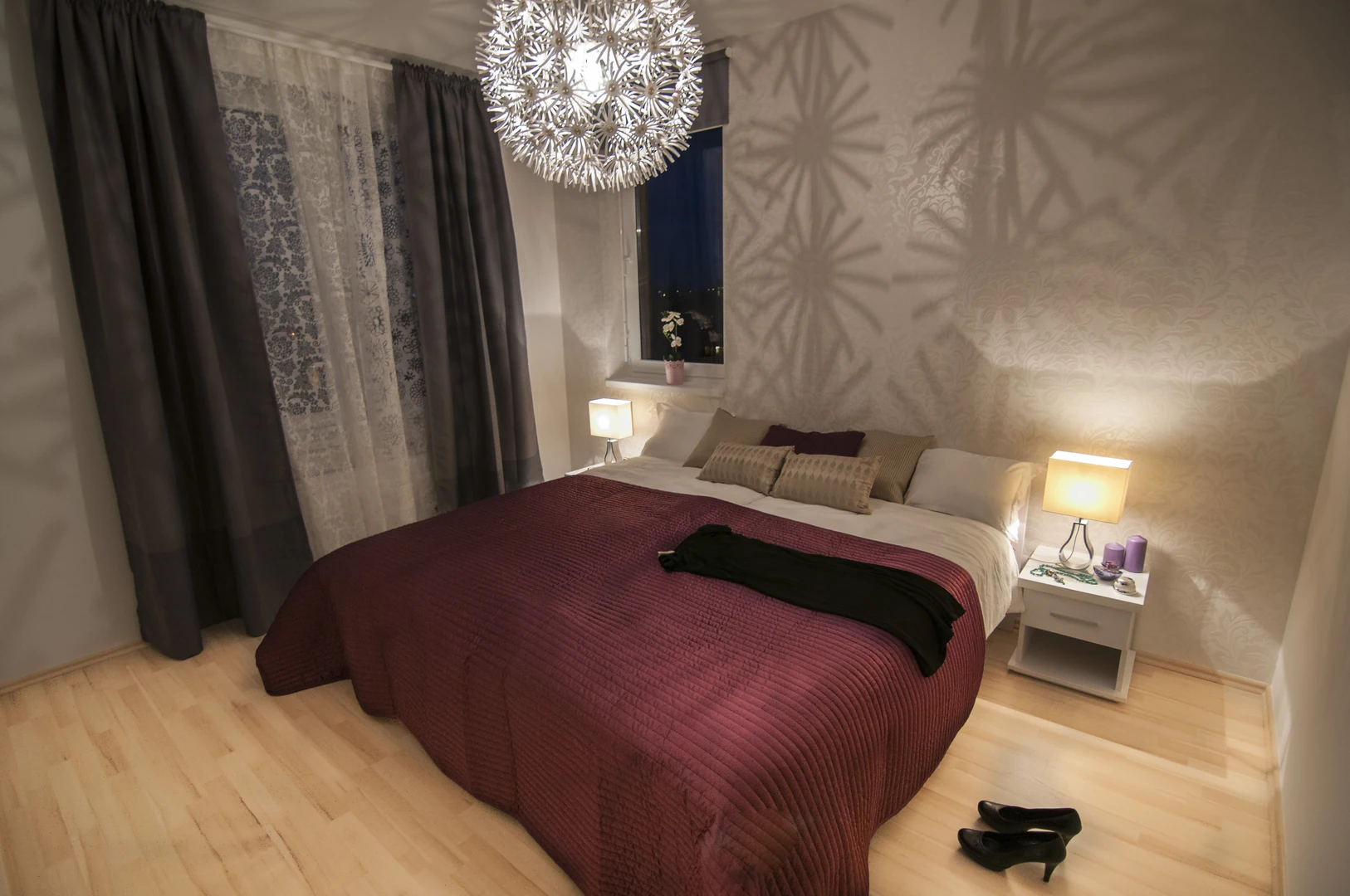 Quiet bedroom prepared for sleep